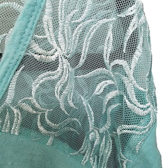 Roaman's Womens Sz 1X Green Solid Short Sleeve Blouse - Picture 3 of 10